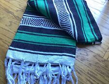 Green Mexican Falsa Blanket. Handwoven X-Large Cotton Yoga Mat Throw. picture