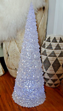 Large Lighted White Iridescent And Silver Glitter Cone Tree picture
