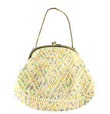 Vintage 1950s Lumured CORDE BEAD Pastel Yellow Blue Green Beaded Evening Bag picture