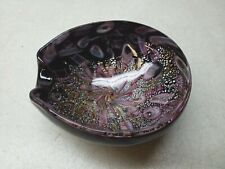 Murano Of Italy Black Amethyst Art Deco Glass Bowl With Gold Silver Purple Brown picture