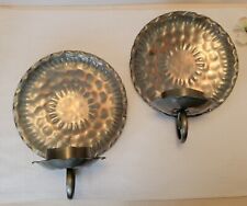 Vintage Pair Gregorian Copper Candle Holders Ruffled Wall Sconce 10x7.5