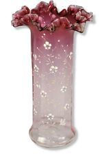 Antique French Legras Vase Rubina Cranberry Glass Hand Painted Enamel Dogwood picture