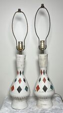 Vtg PAIR MCM Table Lamps Atomic Red Blue Green Diamonds Rare Find Retro Works picture