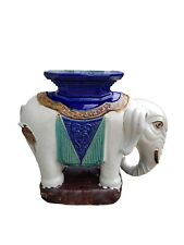 XLarge Vintage Mid-Century Glazed Terracotta Elephant Garden Stool-Unique Decor picture