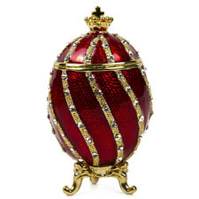 Red Faberge Egg Replica w/Golden Crown Trinket Box, Easter Gift, 7.5 cm picture
