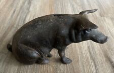 Antique Cast Iron Piggy Bank Pig Doorstop Slotted Screw Rusty picture