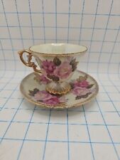 Vintage June Rose Fine China Footed Cup Saucer Lusterware Finish Gold Gilded  picture