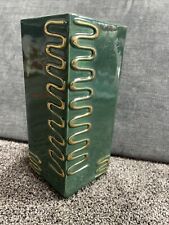 Mid Century Bennetts California Pottery Vase Green Luster Gold Signed 9 Inch picture