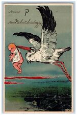 c1910's Stork Delivering Baby Embossed Ithaca New York NY Antique Postcard picture