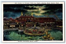 Nantasket Beach MA, Scene Paragon Park By Night Band Stand Palm Garden Postcard picture
