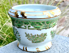 Antique Jardiniere Porcelain Cache Pot Planter Vase Green Gilded Moriage Floral picture