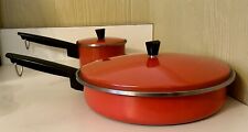 VINTAGE RETRO SEARS HEAT CORE Stainless Steel Red Orange Cookware 4 Piece Set picture