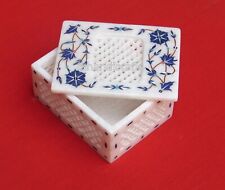 4 x 3 Inches Jewellry Box Lapis Lazuli Stone Inlay Work Marble Rubber Band Box picture