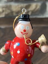 Vintage Christmas Ornament - 2” Wooden Clown Playing Instrument picture