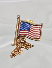 Guardian Angel Flying USA Flag~Lapel Pin~Vintage 1970's Americana~Signed FAF picture