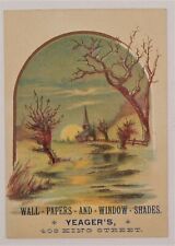 Vintage Advertising Trade Card Yeager's Wallpaper Window Shades Erie wood Scene  picture