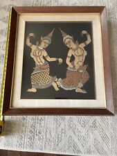 Vintage Framed Black Gold Hindu Asian Dancing goddess Temple Rubbing Shadow box picture