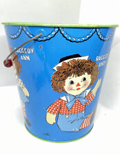 Chein Play Things Raggedy Ann & Andy Tin Bucket Sand Pail Red Wood Handle 1972 picture