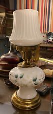 MCM VTG bedside accwnt 14” tablelamp hand painted milk glass & GLASS SHADE picture