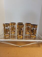 Culver Vintage Set Of 6 High Ball Glasses Signed 22k Gold Florentine Design picture
