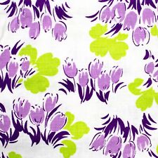 Vtg Feedsack Fabric FULL SACK Green Purple Tulips Floral Print 44x37 Quilting picture