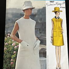 Vintage 1960s Vogue 1867 Federico Forquet Mod Seamed Dress Sewing Pattern 16 CUT picture