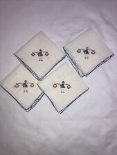 Set if 4 Antique Napkins w Cross stitched Man Carrying Baskets w Pole  picture