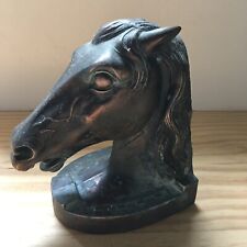 Vintage 1960s Cast Metal Bronze Toned Horse Head Statue Bookend 6
