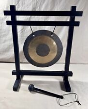 🚨DESK GONG w/ MALLET & STAND from Woodstock Chimes 2004~Black 12”~Sounds Great picture
