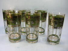 Set of 6 CERA Highboy Tumblers Green Gold Grecian Grapes Leaves Pattern picture