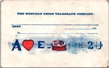 Western Union Telegraph Rebus Puzzle Hearty Welcome To You c1905 postcard AQ4 picture