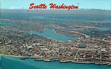 Aerial View, Seattle, Washington WA, Cascade Mountains chrome Postcard picture