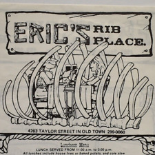 Vintage 1980s Eric's Rib Place Restaurant Menu Taylor Street Old Town San Diego picture