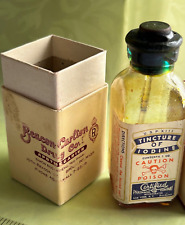 antique iodine tincture glass BOTTLE vtg box Beacon Drug Apothecary Brookline MA picture