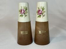 Vintage Floral Ceramic & Wood Salt & Pepper Shakers picture