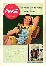 1939 Coca Cola Print Ad THE PAUSE THAT REFRESHES AT HOME Six Pack Coke Vintage picture