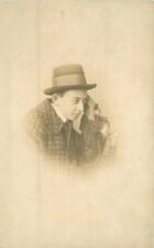 Candlestick Telephone C-1910 Young Man RPPC Photo Postcard 20-6956 picture