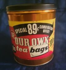 Vintage A&P 100 Tea Bags Tin Canister 1 lb Copper Flour Coffee Sugar Copper RARE picture
