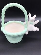 Vintage Teleflora  Ceramic Planter Mint Green Basket with White Bunny 9” picture