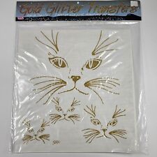 Iron On Transfer Gold Glitter Cat Faces Vintage 1990s CCA NOS XL 12”x12” picture