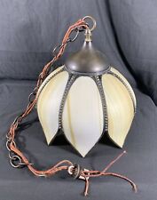 ✨Vintage 8 Panel Caramel Slag Glass Tulip Hanging Light Lamp Fixture w/Chain✨ picture
