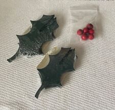 RARE Longaberger 3-D woodcraft 2 holly leaves with berries sealed picture