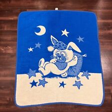 Vintage San Marcos Blanket Blue Bunny Stars Reversible Mexican Cobija 42x48 picture