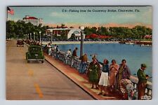 Clearwater FL-Florida, Fishing From The Causeway Bridge, Vintage c1948 Postcard picture