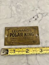 Antique Ice Box Brass Name Plate LEONARD’S “POLAR KING” Grand Rapids,Michigan picture