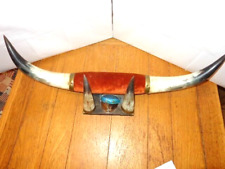 VINTAGE WESTERN STYLE 32 INCH MOUNTED BULL HORNS WRAPPED IN VELVET   # L 108 picture