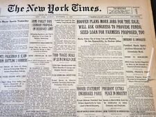 1930 NOVEMBER 9 NEW YORK TIMES - HOOVER PLANS MORE JOBS FOR THE IDLE - NT 5660 picture