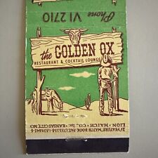 Vintage 1950s Golden Ox Kansas City Matchbook Cover Western Cowboy Midcentury picture