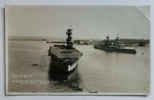 RPPC Postcard Malta Royal Navy HMS Eagle aircraft carrier HMS Valient warships picture