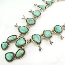 Vintage Native American Sterling Silver Turquoise Heavy Squash Blossom Necklace picture